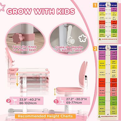 Qaba Adjustable Kids Desk and Chair Set with Tilt Desktop, Storage,