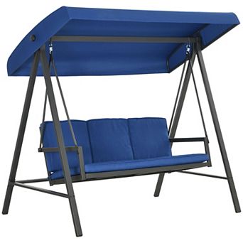 Outsunny 3-seat Porch Swing With Adjustable Canopy Removable Cushions Blue