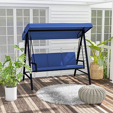 Outsunny 3-seat Porch Swing With Adjustable Canopy Removable Cushions Blue