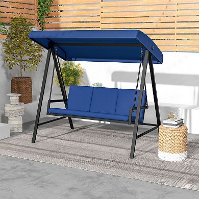 Outsunny 3-seat Porch Swing With Adjustable Canopy Removable Cushions Blue