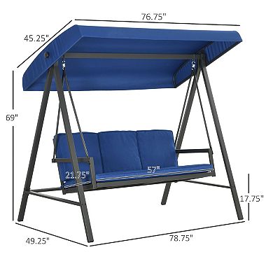 Outsunny 3-seat Porch Swing With Adjustable Canopy Removable Cushions Blue