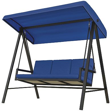 Outsunny 3-seat Porch Swing With Adjustable Canopy Removable Cushions Blue