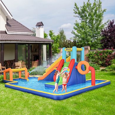 Outsunny 6 In 1 Kids Water Slide Inflatable Bounce House For 3-8 Years Old