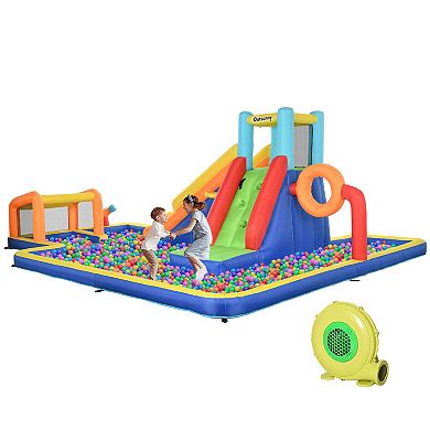 Outsunny 6 In 1 Kids Water Slide Inflatable Bounce House For 3-8 Years Old