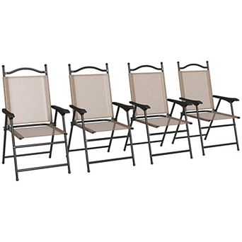 Outsunny Folding Patio Chairs Set Of 4 With Armrest, Mesh Fabric Seat
