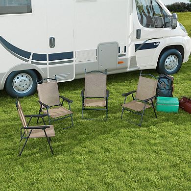 Outsunny Folding Patio Chairs Set Of 4 With Armrest, Mesh Fabric Seat