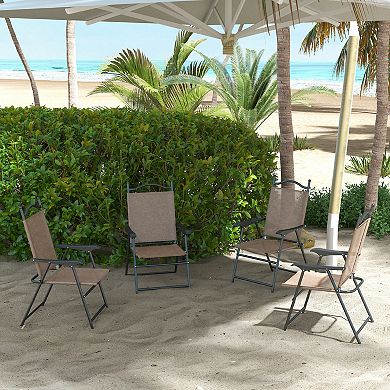 Outsunny Folding Patio Chairs Set Of 4 With Armrest, Mesh Fabric Seat
