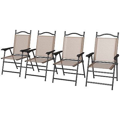 Outsunny Folding Patio Chairs Set Of 4 With Armrest, Mesh Fabric Seat