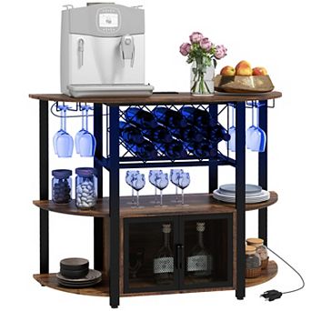 Homcom Led Wine Cabinet With Charging Station, Wine Racks, Glass Holders