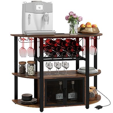 Homcom Led Wine Cabinet With Charging Station, Wine Racks, Glass Holders