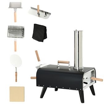 Outsunny Outdoor Pizza Oven with Stone, 12inch Wood Fired Pizza Maker