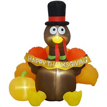 Homcom 5ft Inflatable Thanksgiving Turkey Pulls Banner With Pumpkin