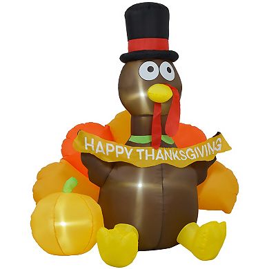 Homcom 5ft Inflatable Thanksgiving Turkey Pulls Banner With Pumpkin