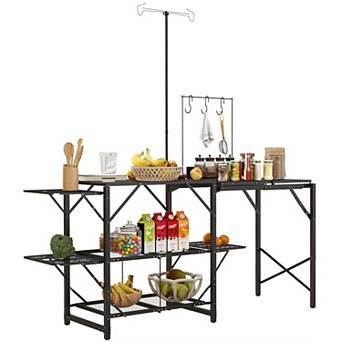 Outsunny Folding Camp Kitchen, Cooking Station With Adjustable Lamp Stand