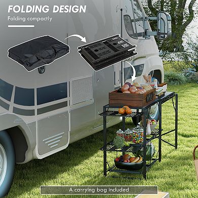 Outsunny Folding Camp Kitchen, Cooking Station With Adjustable Lamp Stand