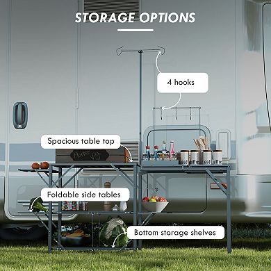 Outsunny Folding Camp Kitchen, Cooking Station With Adjustable Lamp Stand