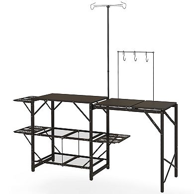 Outsunny Folding Camp Kitchen, Cooking Station With Adjustable Lamp Stand