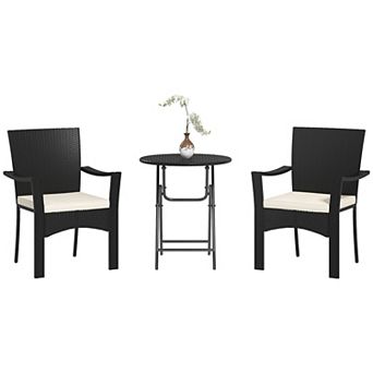 Outsunny 3 pc Wicker Outdoor Patio Bistro Set With Cushions