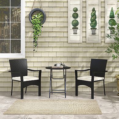 Outsunny 3 Pieces Wicker Outdoor Patio Bistro Set With Cushions