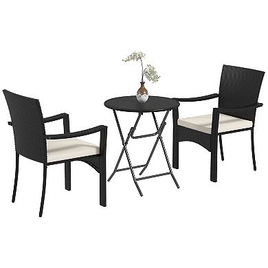 Outsunny 3 Pieces Wicker Outdoor Patio Bistro Set With Cushions