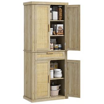 Homcom 72" Tall Kitchen Pantry Storage Cabinet With Rattan Doors And Drawer