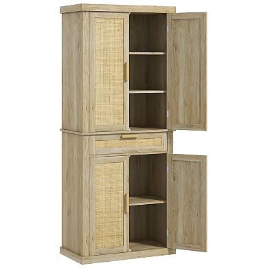 Homcom 72" Tall Kitchen Pantry Storage Cabinet With Rattan Doors And Drawer
