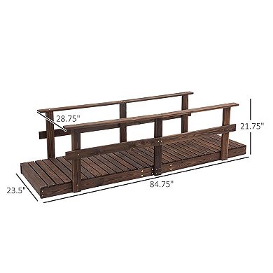 7' Wood Garden Bridge Walkway with Side Rails Backyard Footbridge, Stained