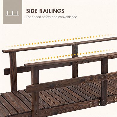 7' Wood Garden Bridge Walkway with Side Rails Backyard Footbridge, Stained