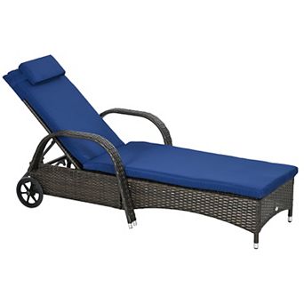 Outdoor Pe Rattan Sun Bathing Chair W/ Cushion & Pillow