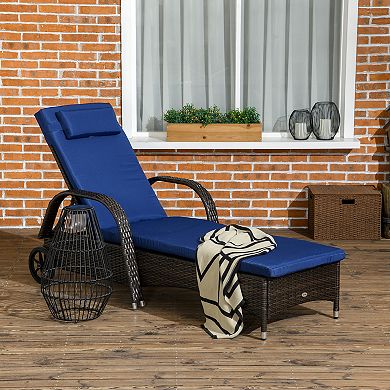 Outdoor Pe Rattan Sun Bathing Chair W/ Cushion & Pillow