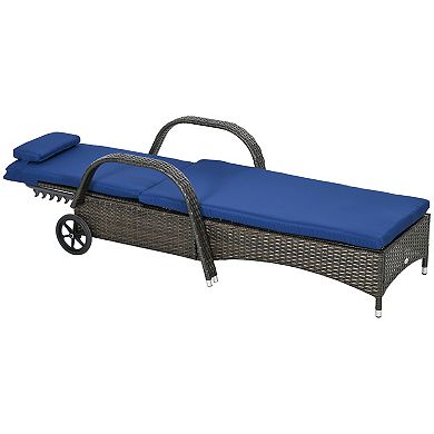 Outdoor Pe Rattan Sun Bathing Chair W/ Cushion & Pillow