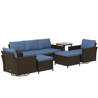 Outsunny 6 pc Patio Furniture Set With Couch, Swivel Rocking Chairs