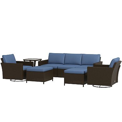 Outsunny 6pc Patio Furniture Set With Couch, Swivel Rocking Chairs