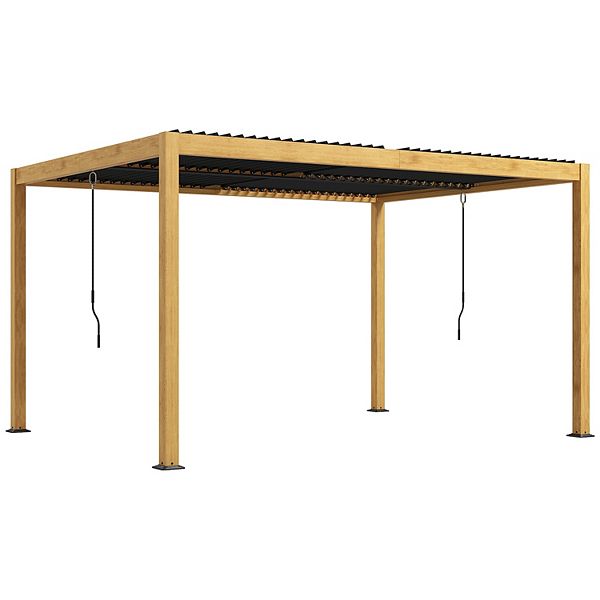 Outsunny 10' X 13' Aluminum Louvered Pergola With Adjustable Roof - Black And Natural