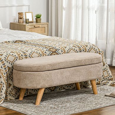 Homcom Storage Ottoman Bench, 43.3" Upholstered End Of Bed Bench