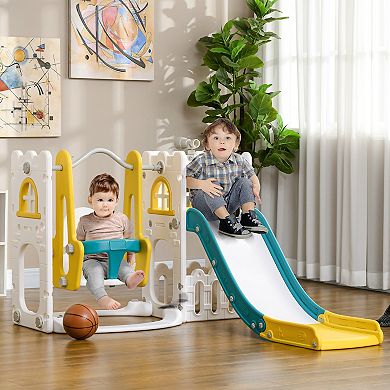 Qaba 6 In 1 Toddler Slide And Swing Set W/ Basketball Hoop Climber