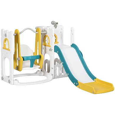 Qaba 6 In 1 Toddler Slide And Swing Set W/ Basketball Hoop Climber