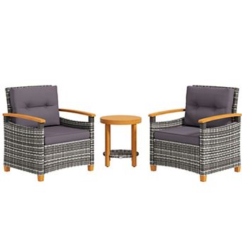 Outsunny 3 pc Wicker Patio Bistro Set Outdoor With Cushions