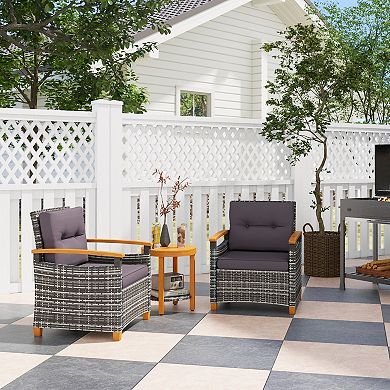 Outsunny 3 Pieces Wicker Patio Bistro Set Outdoor With Cushions