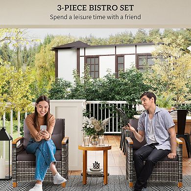 Outsunny 3 Pieces Wicker Patio Bistro Set Outdoor with Cushions,