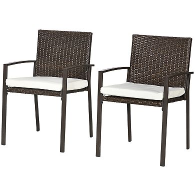 Outsunny 2 Dining Chairs W/ Cushions, Patio Wicker Armchair Set