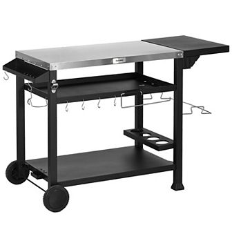 Outsunny Movable Stainless Steel 3-shelf Outdoor Grill Cart W/ Side Table