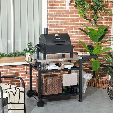 Outsunny Movable Stainless Steel 3-shelf Outdoor Grill Cart W/ Side Table