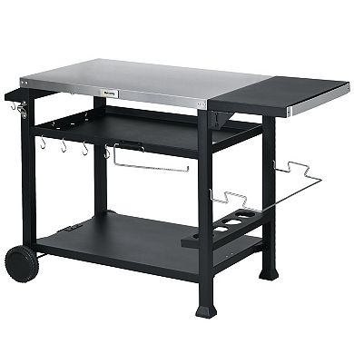 Outsunny Movable Stainless Steel 3-shelf Outdoor Grill Cart W/ Side Table