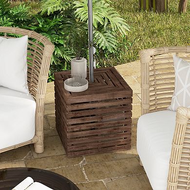 Outsunny Outdoor Storage Box For Umbrella Base, Wooden Coffee End Table