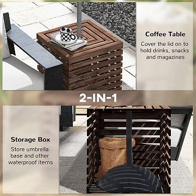 Outsunny Outdoor Storage Box For Umbrella Base, Wooden Coffee End Table