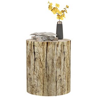 HOMCOM Tree Stump Stool, Concrete Side Table with Wood Grain Finish