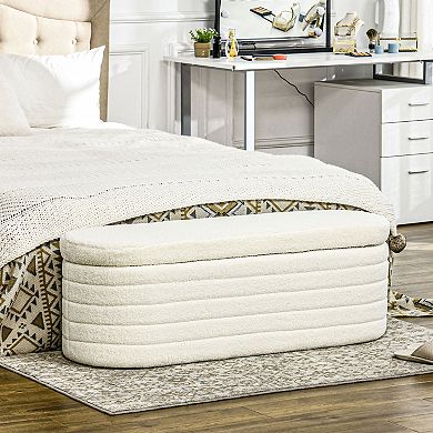 Homcom End Of Bed Bench, Teddy Fleece Upholstered Storage Bench