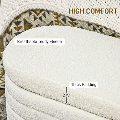 HOMCOM End of Bed Bench, Teddy Fleece Upholstered Storage Bench, Cream