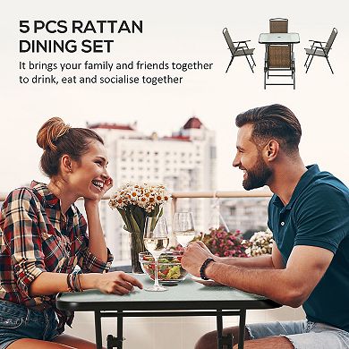 Outsunny 5 Pieces Wicker Patio Dining Set Foldable W/ Umbrella Hole